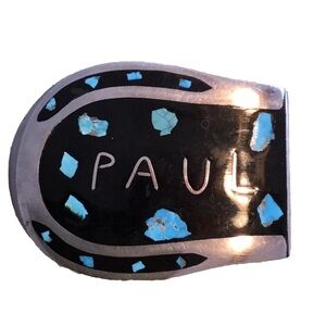 Paul Inlay Turquoise Accent Black Belt Buckle